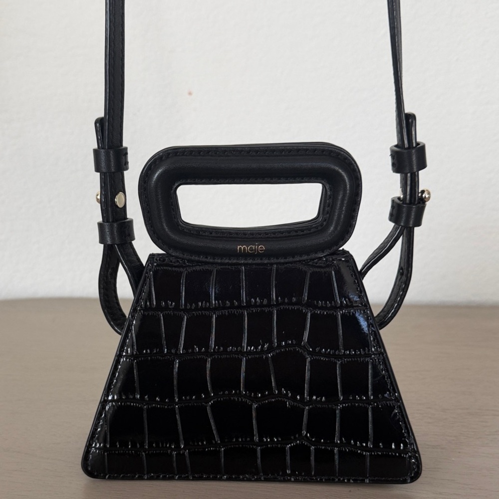 Maje Black Croc-Embossed Mini Bag